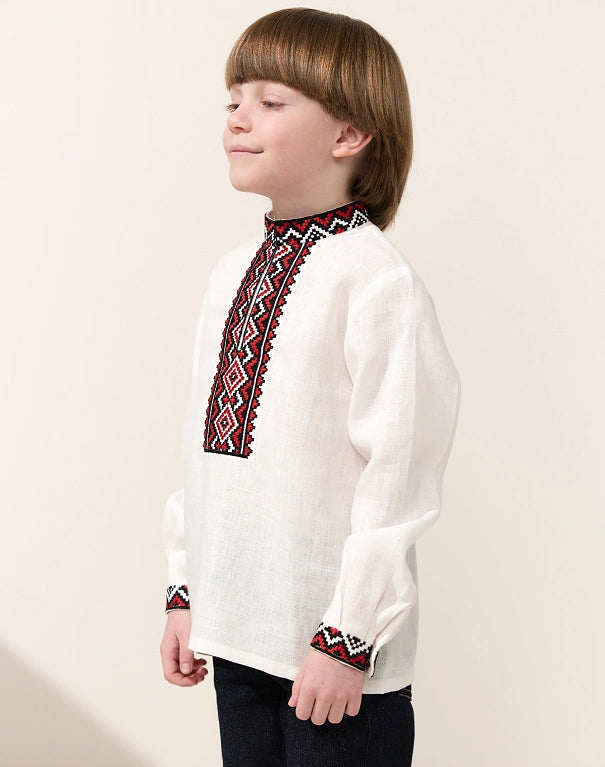 Shirt for boys with red and black diamond embroidery Embroidered shirt