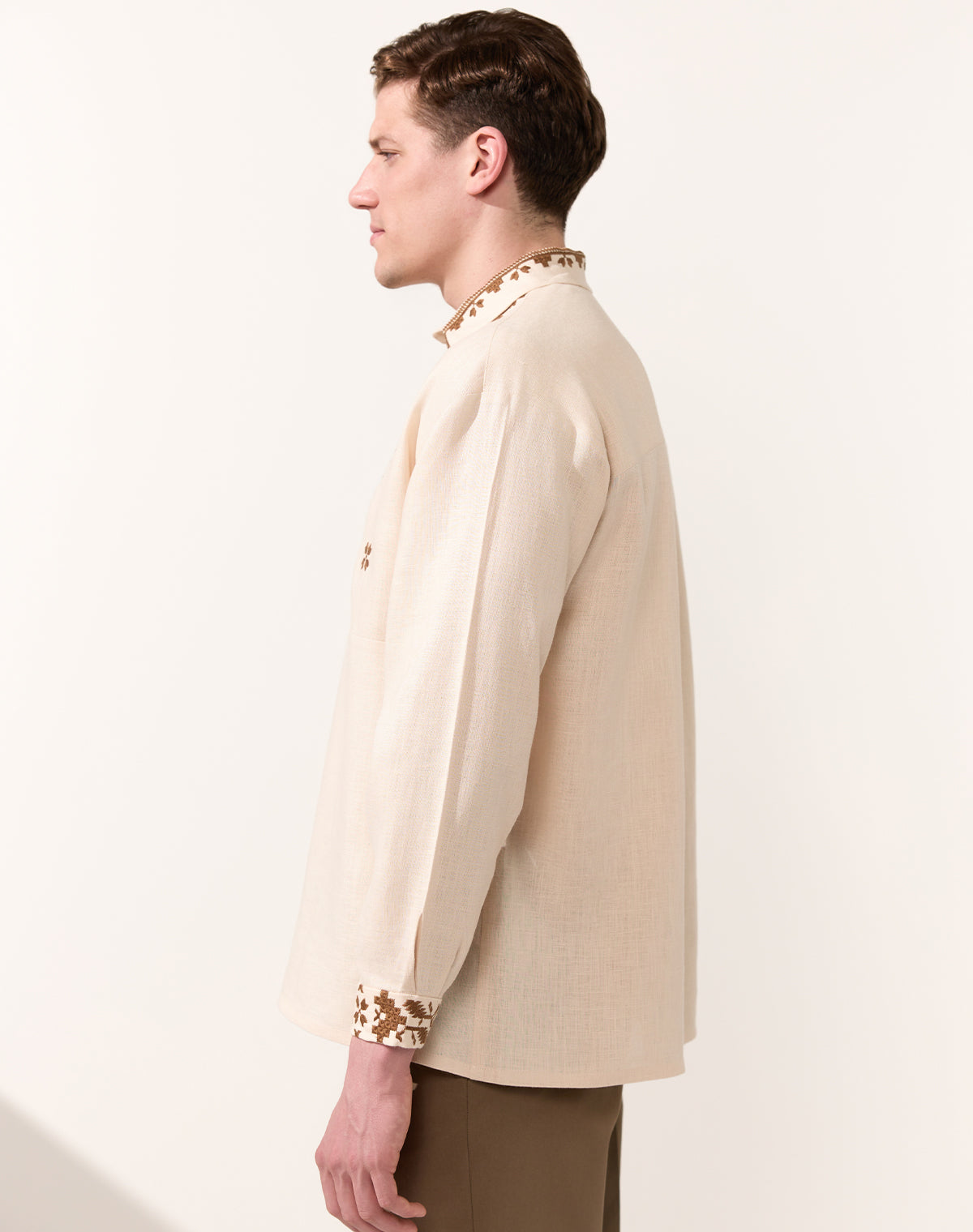 Cream embroidered shirt Ukrainian for men Linen shirt Men's shirt