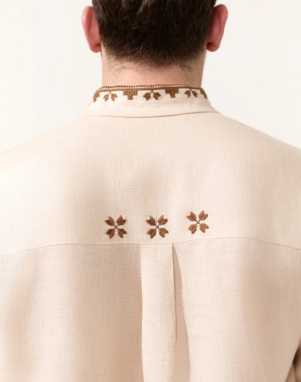 Cream embroidered shirt Ukrainian for men Linen shirt Men's shirt