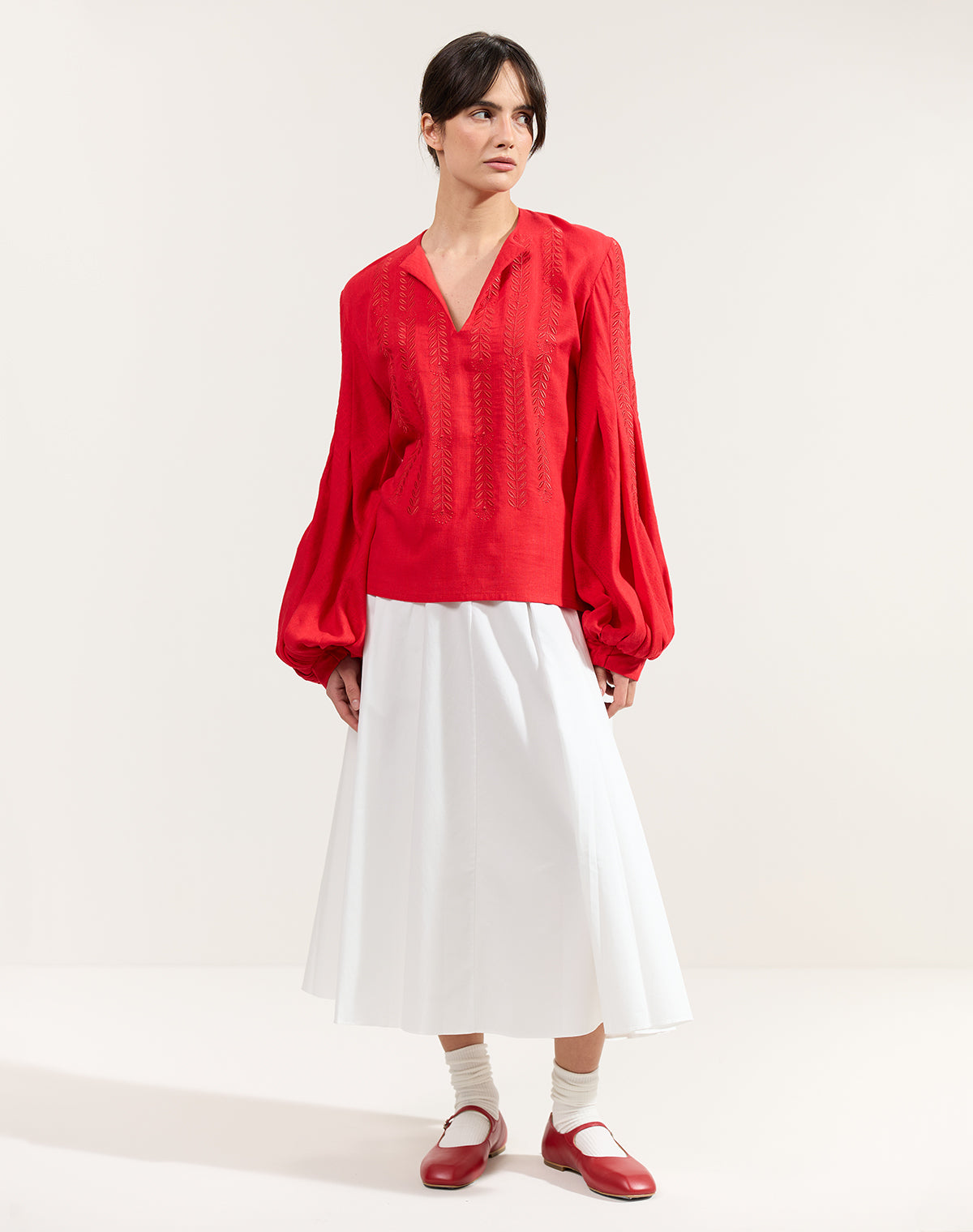 Red Ukrainian Vyshyvanka Embroidered Blouse Boho Folk Shirt