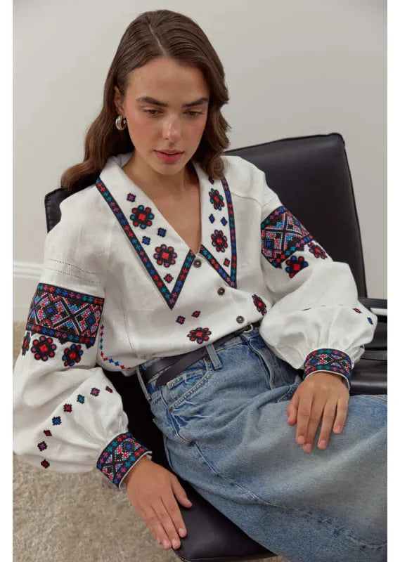 Ukrainian embroidered blouse Podilska vyshyvanka bohemian ethnic shirt boho chic peasant top