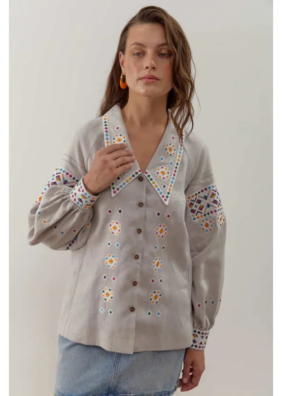 Ukrainian embroidered blouse Podilska vyshyvanka bohemian ethnic shirt boho chic top