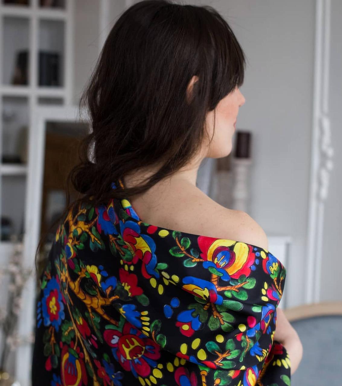 Black Bohemian Silk 100% shawl Hand painted Silk Christmas gift