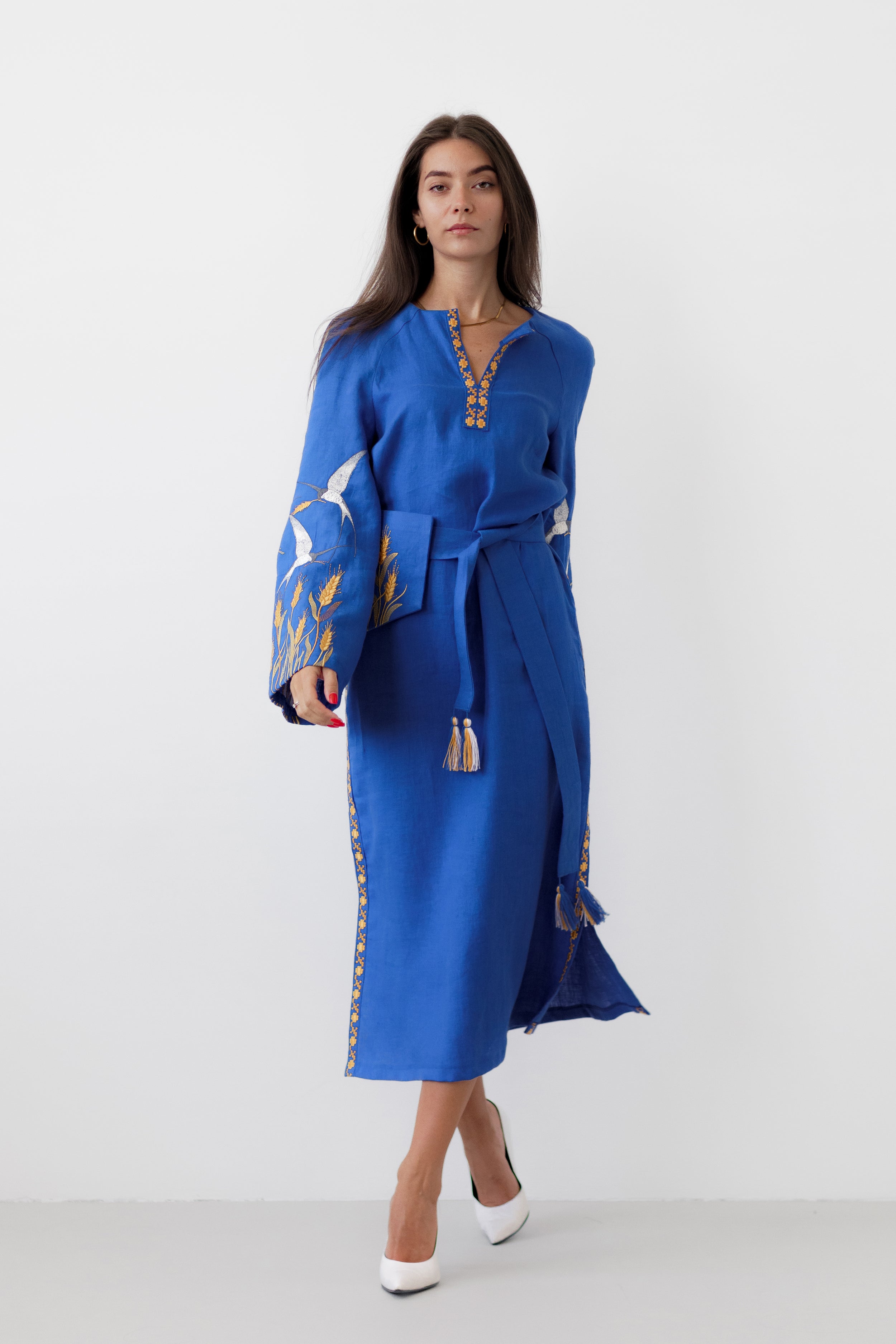 Blue Embroidered Ukrainian Vyshyvanka Dress