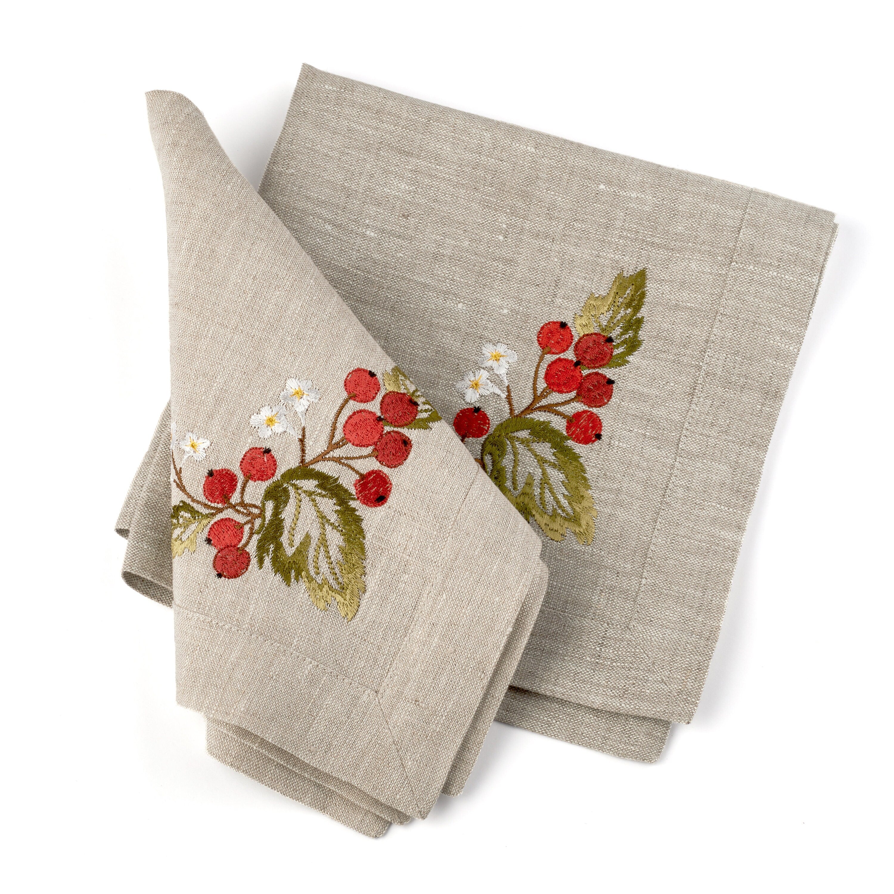 Embroidered Guelder Rose Napkins Linen 40x40 cm Ukrainian kalyna