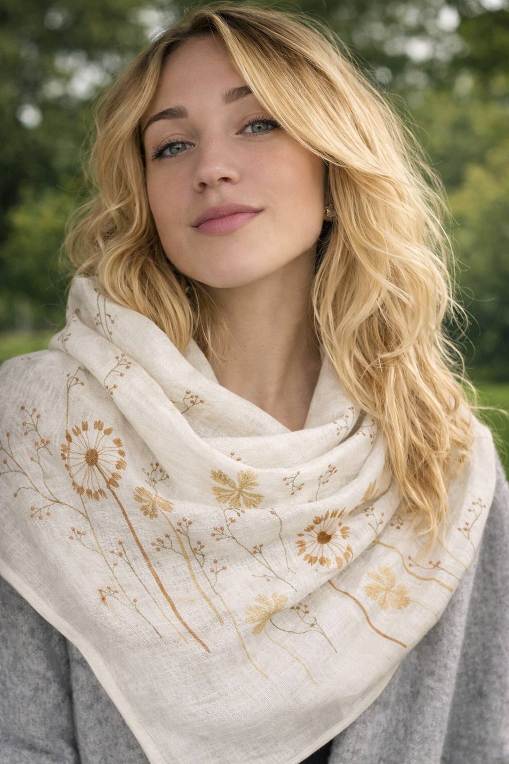 Embroidered Slavic Shawl by Ukrainian Artist - Lightweight Ethnic Spring Fashion Scarf