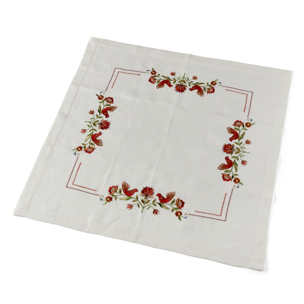 Embroidered Tree of Life Tablecloth White linen 