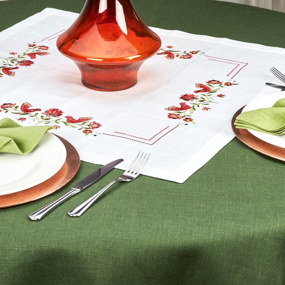 Embroidered Tree of Life Tablecloth white 