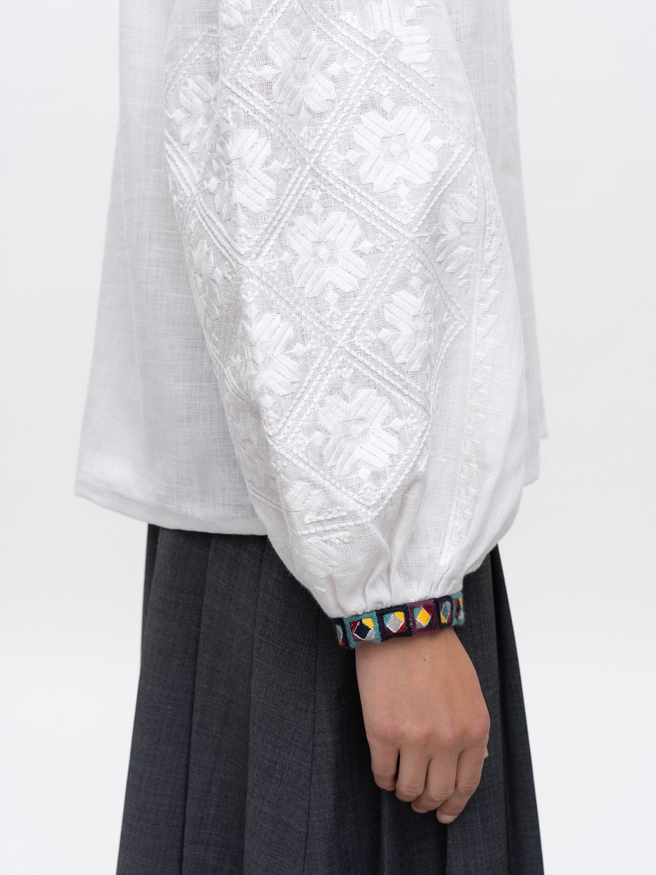 White embroidered blouse Ukrainian vyshyvanka bohemian ethnic shirt White on a white