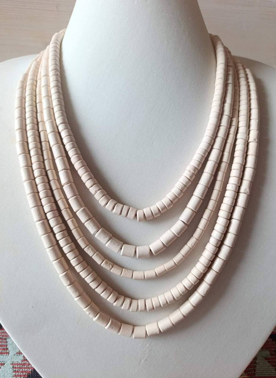 Handmade White Ceramic Beaded NecklaceUkrainian Ethnic Jewelry