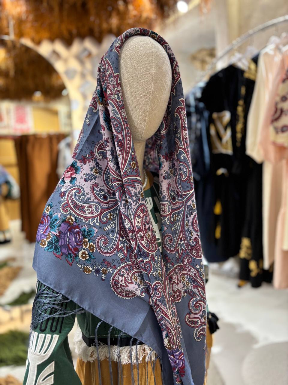 Gray Shawl Wool 80% Bohemian shawl with roses,Gift for Mom,Ukrainian Word of Love,Traditional scarf Large Ethnic châle ukrainien