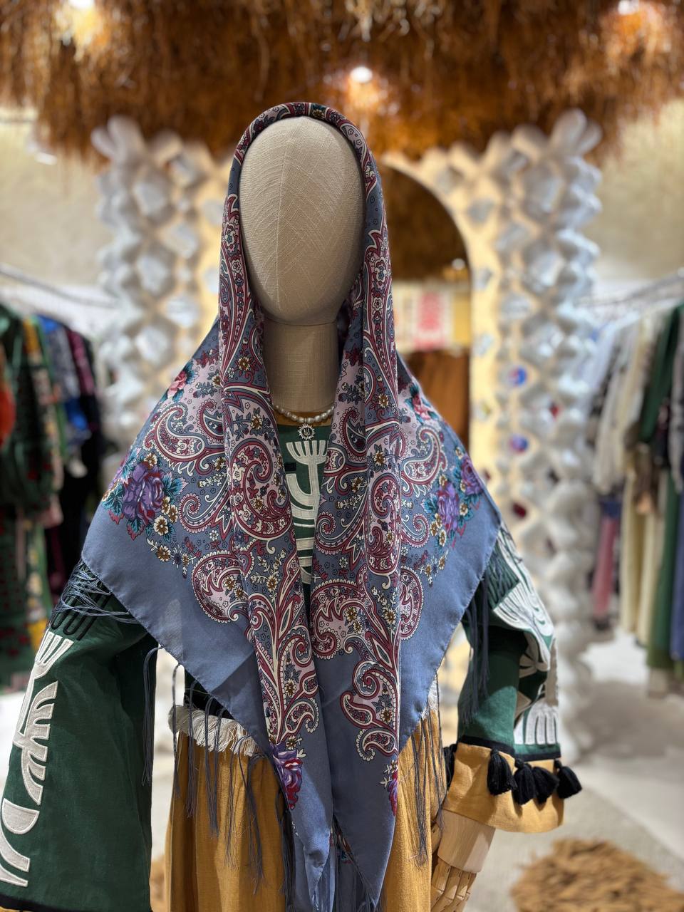 Gray Shawl Wool 80% Bohemian shawl with roses,Gift for Mom,Ukrainian Word of Love,Traditional scarf Large Ethnic châle ukrainien