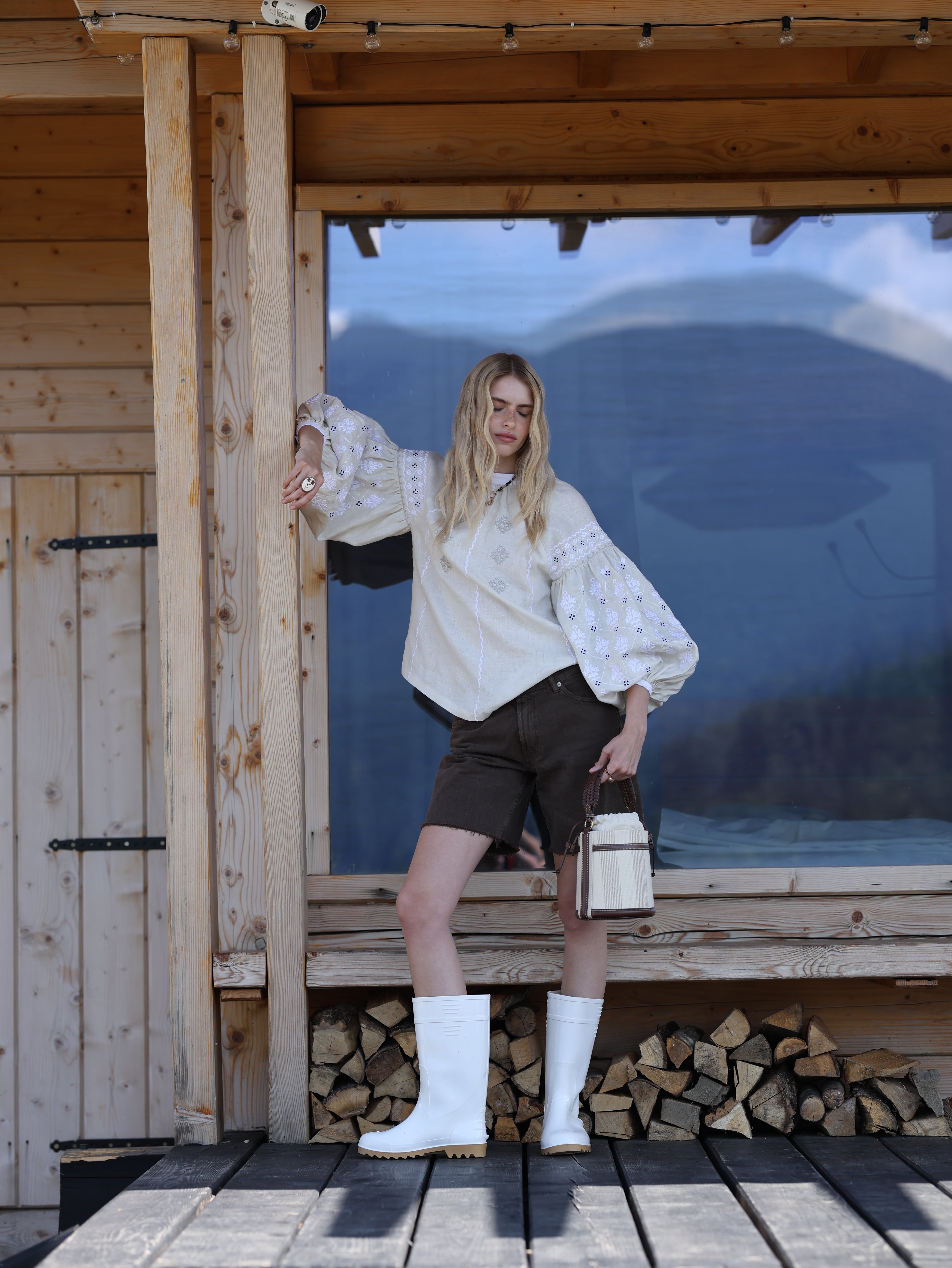 Ukrainian vyshyvanka blouse embroidered bohemian ethnic shirt Beige embroidery on a white