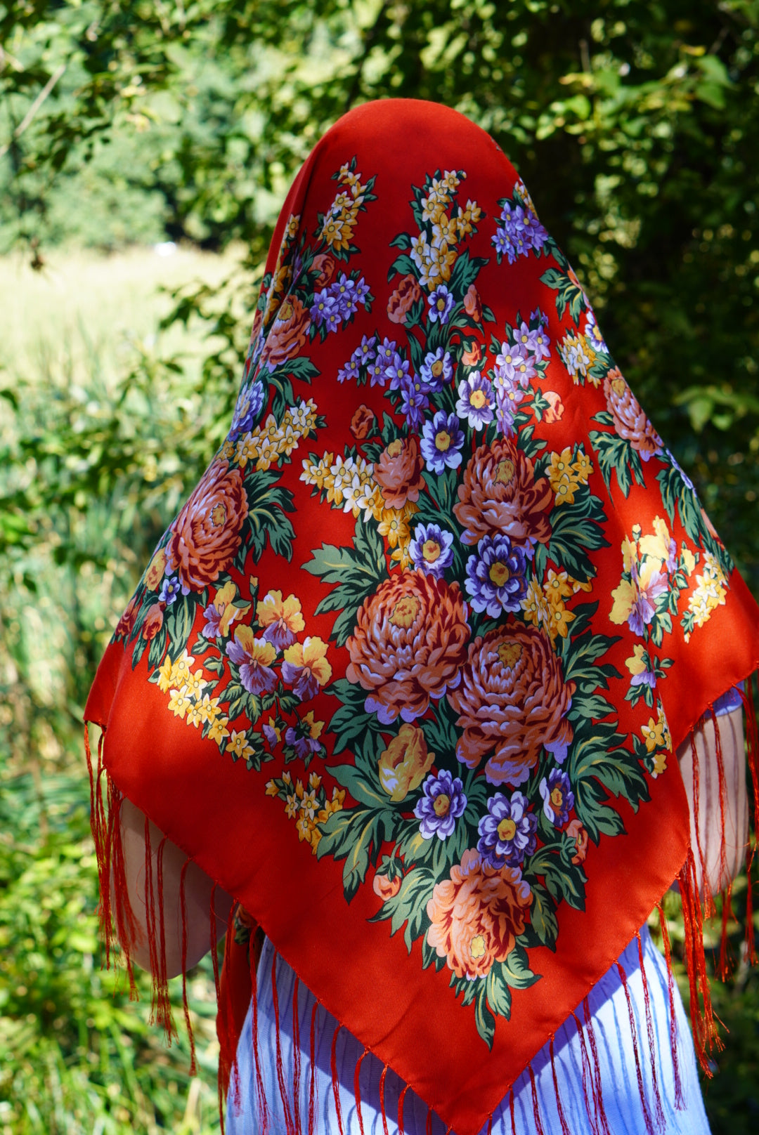 Red Ukrainian Wool Shawl Floral Wrap for Women Traditional