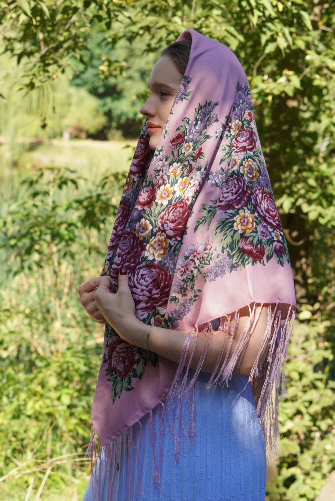 Pink Ukrainian wool shawl,Traditional Ukrainian, gift for women, Mom, Daughter bohemian scarf flower, Ukrainian clothings, Christmas