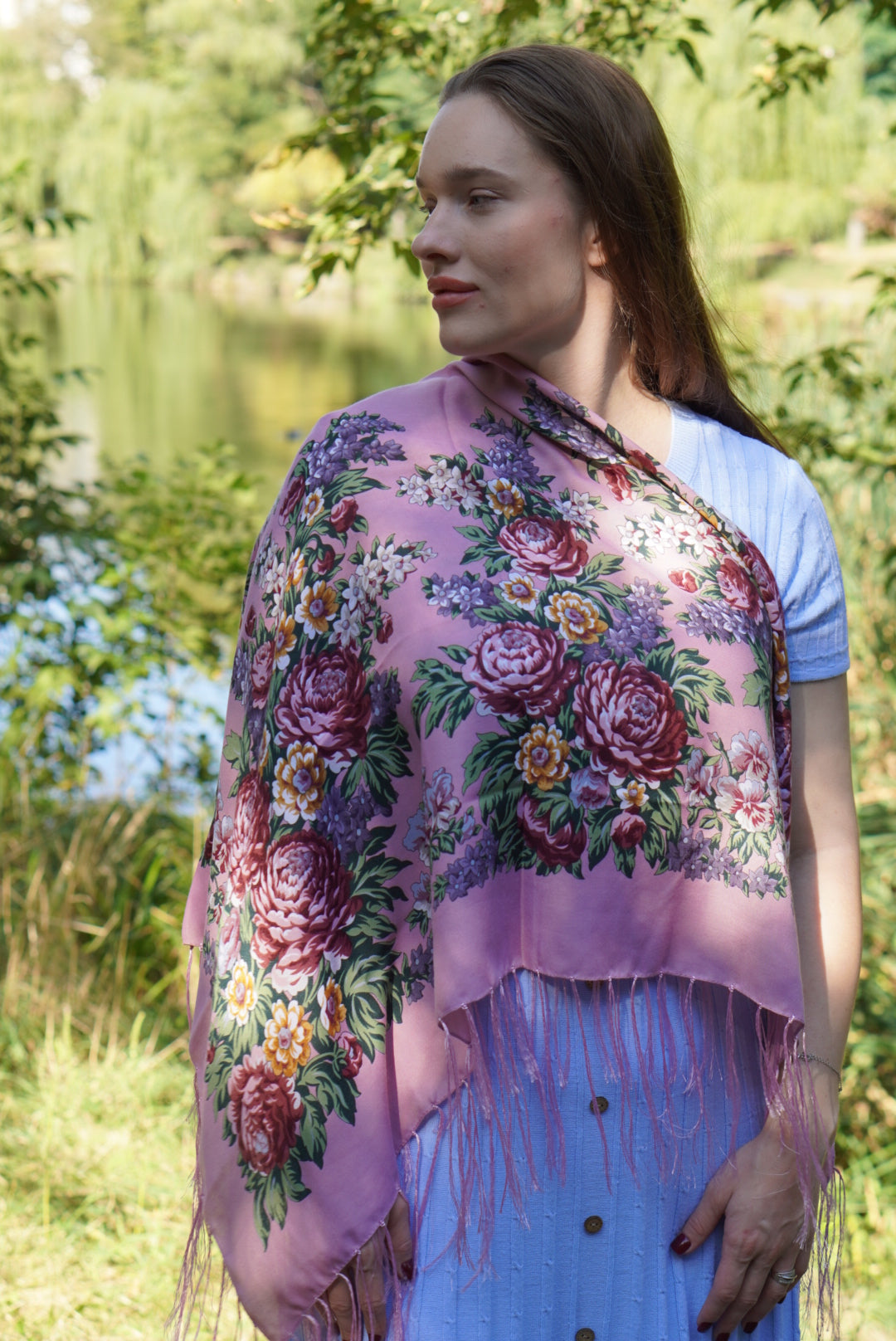 Pink Ukrainian wool shawl,Traditional Ukrainian, gift for women, Mom, Daughter bohemian scarf flower, Ukrainian clothings, Christmas