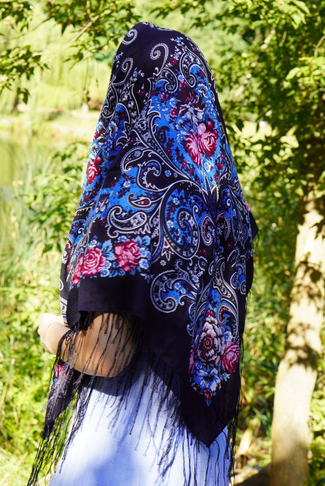 Dark Blue Bohemian shawl Wool Ukrainian Word of LoveTraditional scarf Ethnic shawl châle ukrainien