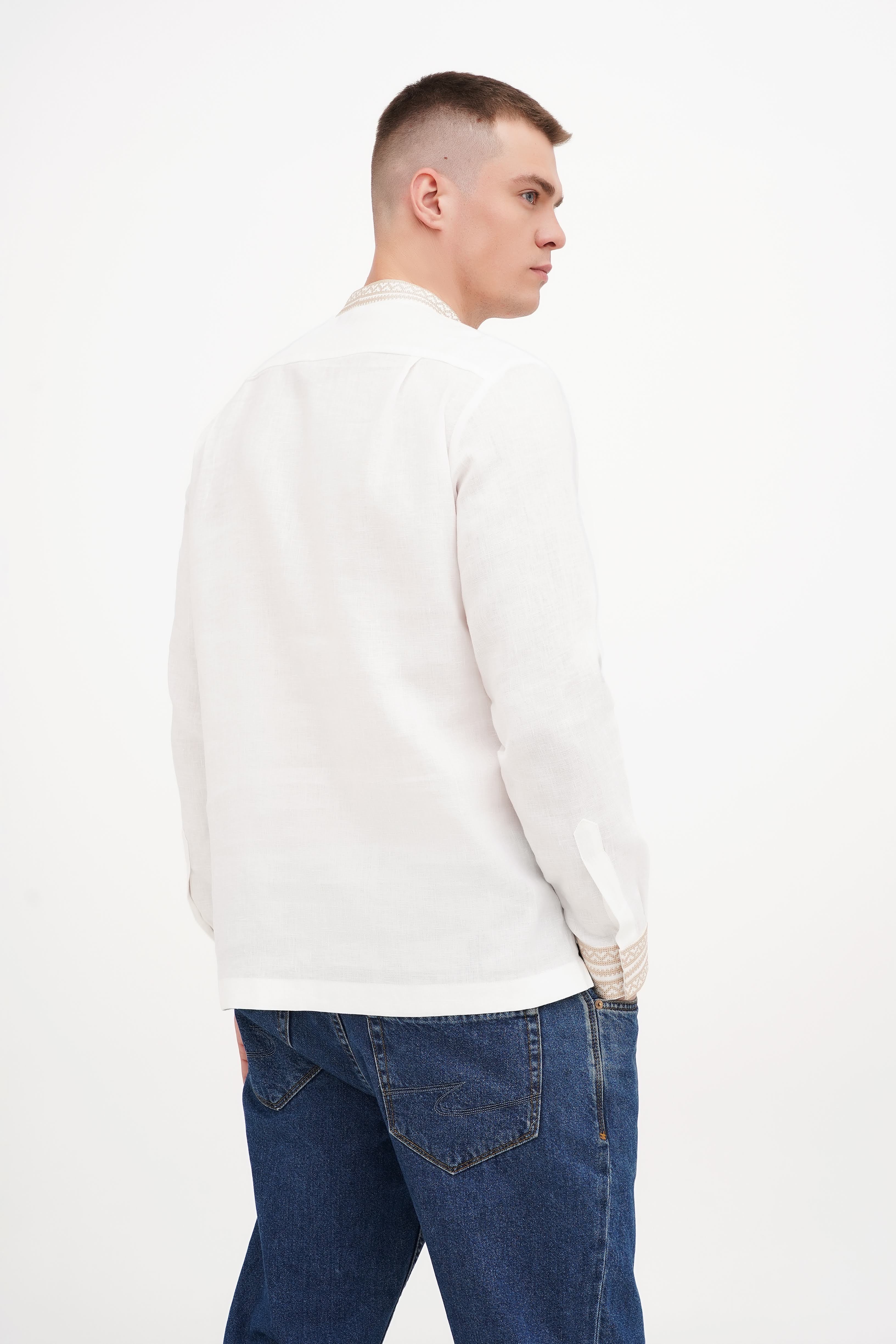 White Shirt Embroidered Linen Ukrainian for men shirt with gold embroidery