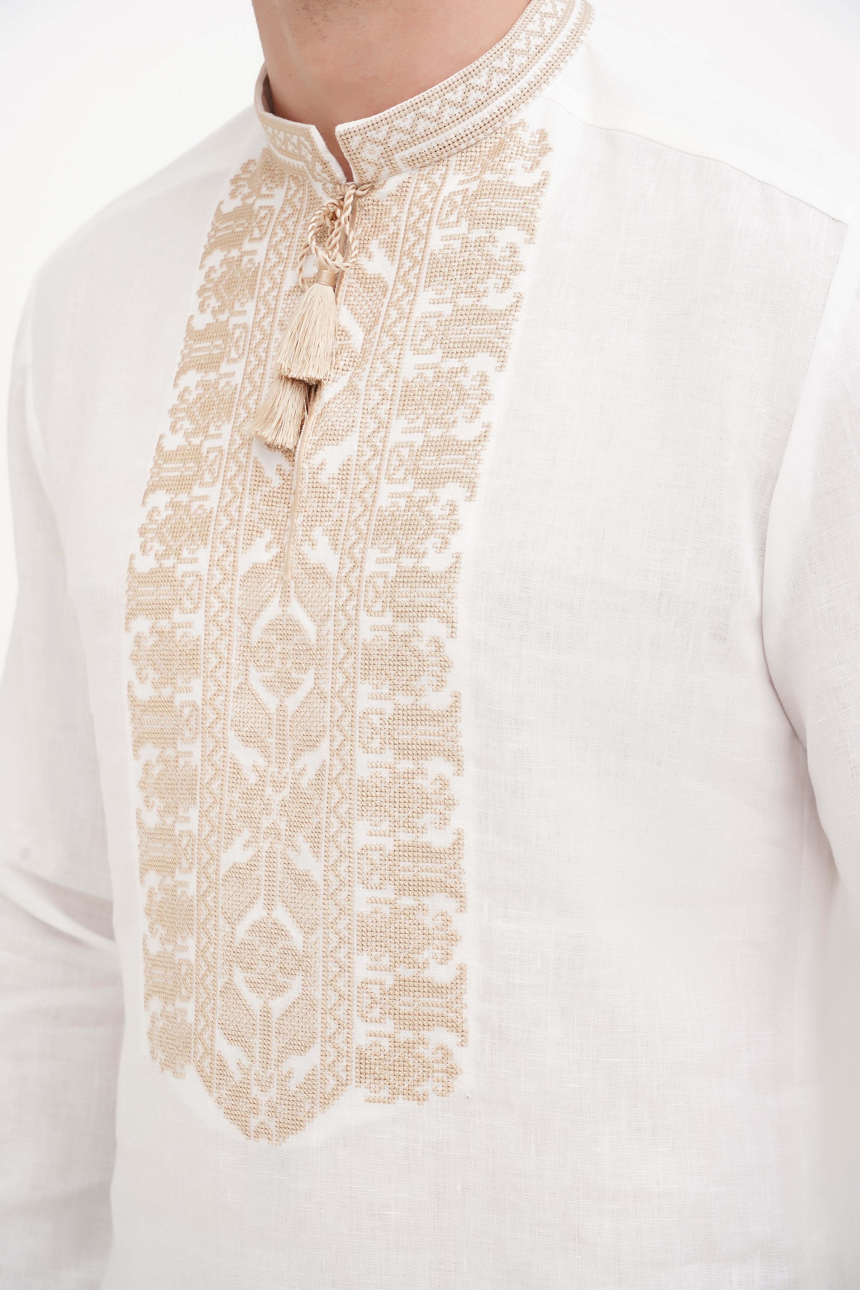 White Shirt Embroidered Linen Ukrainian for men shirt with gold embroidery