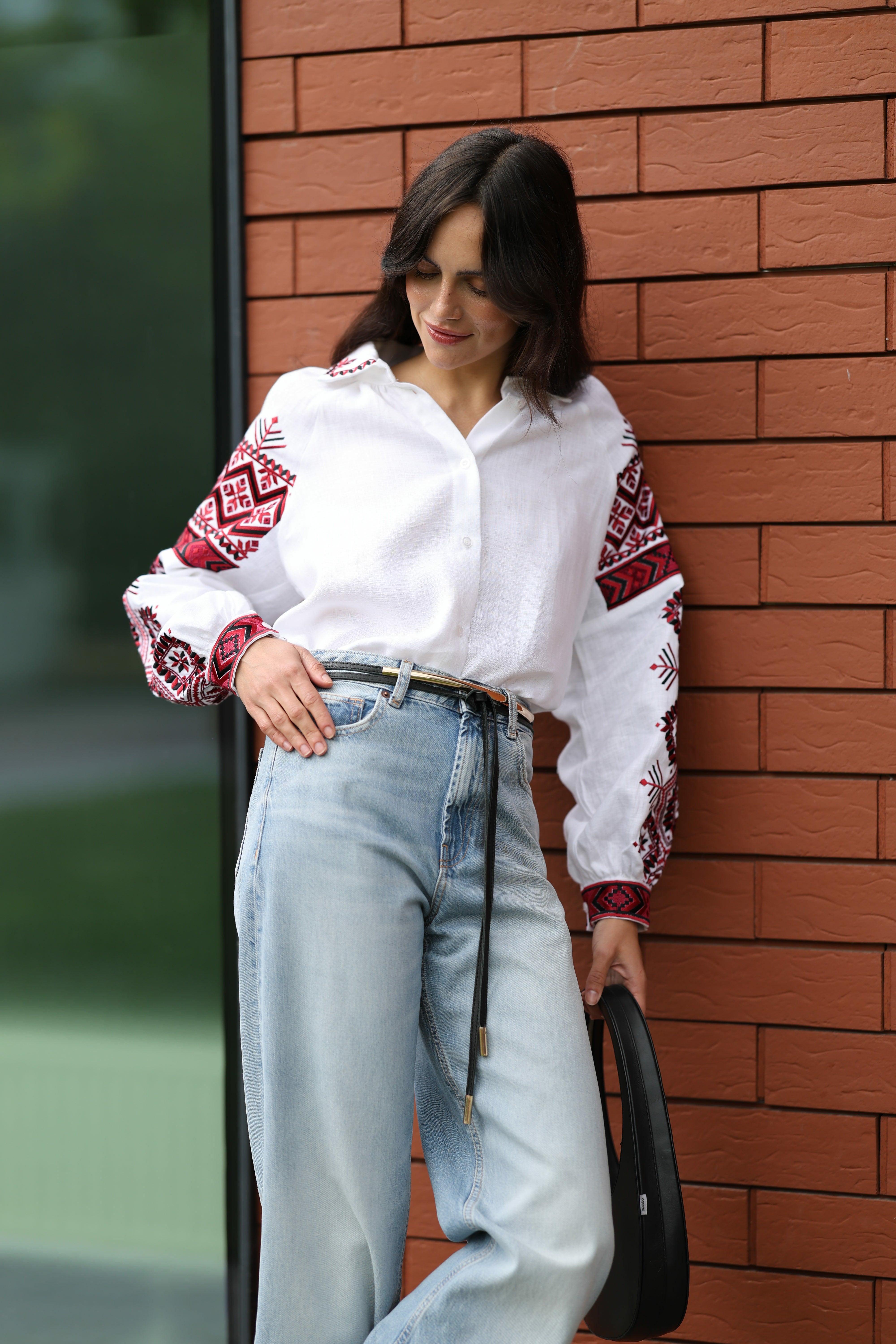 White Linen embroidered shirt with authentic local ornament