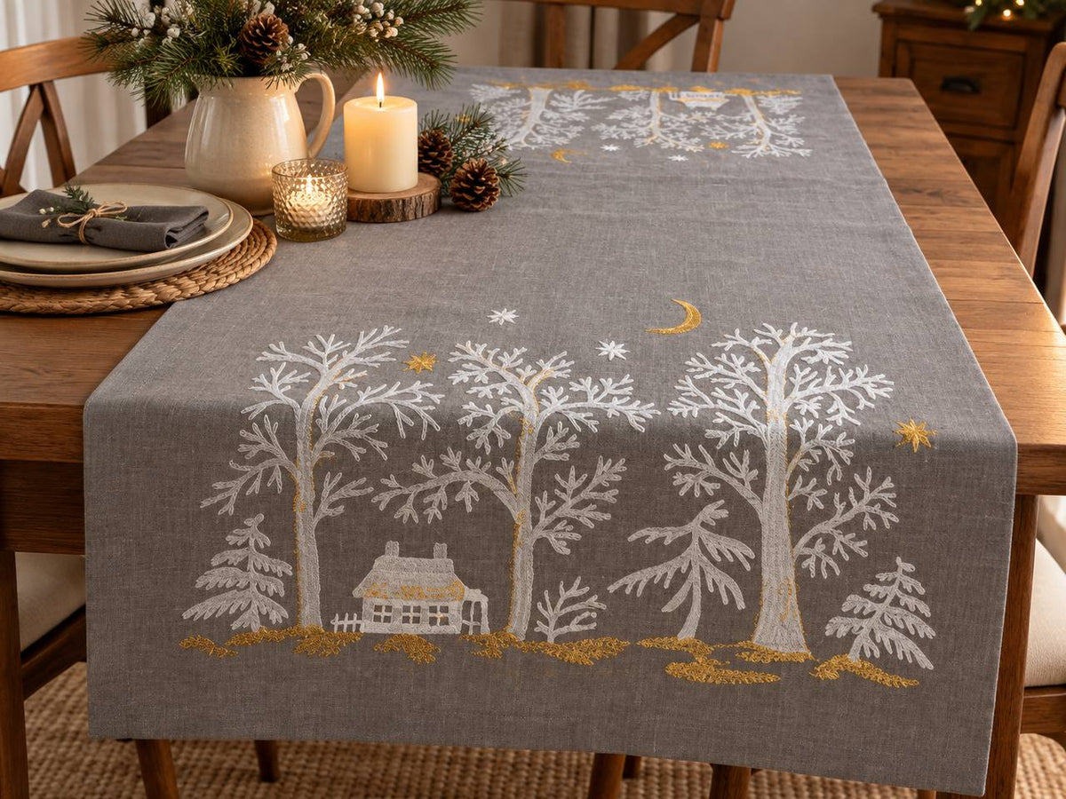 Runner table fairy forest linen tablecloth 140*48 СМ Embroidered Ukrainian Linen Runner