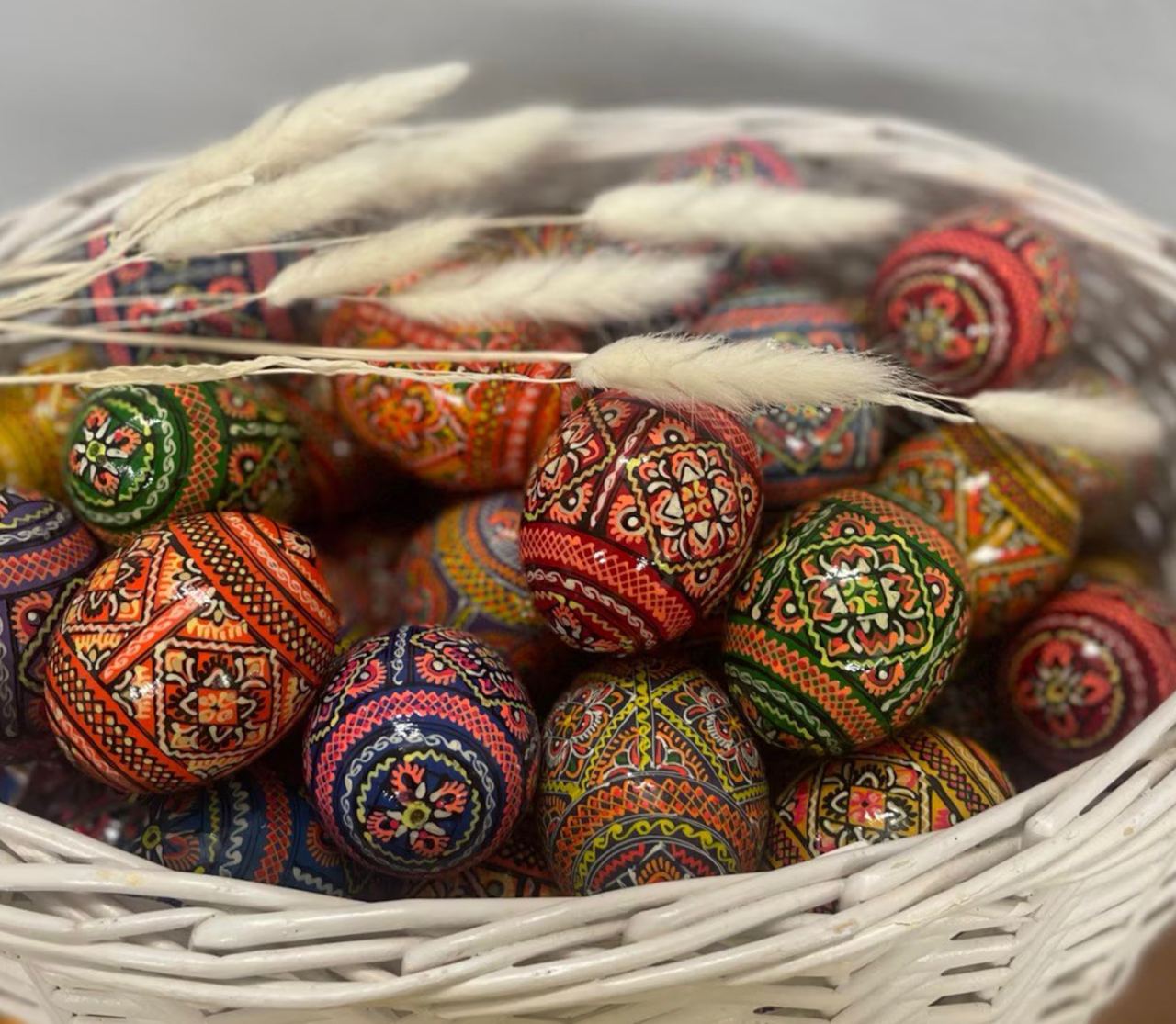 Set 100 Easter wooden eggs, Ukrainian traditional pysanky, Hand painted ornament