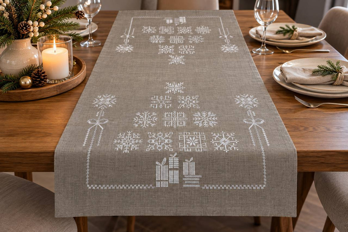 Table Runner linen tablecloth 140*48 СМ Embroidered Ukrainian Linen Runner Ukrainian Christmas Decor