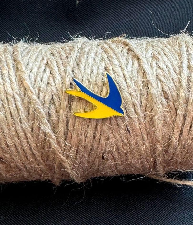 Ukrainian Swallow Enamel Pin, Blue and Yellow Bird Badge, Ukraine Patriotic Gift,