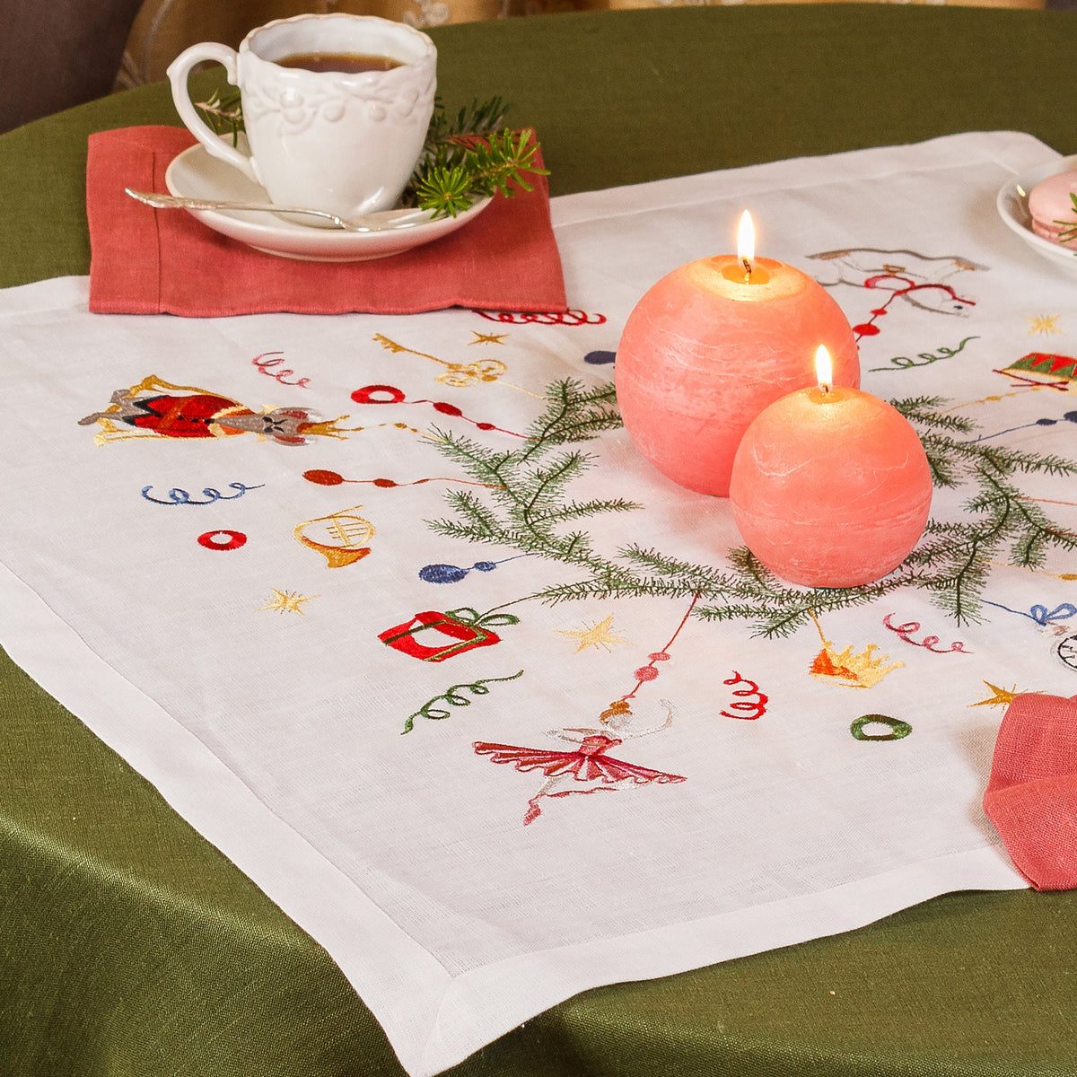 White Tablecloth 65*65 СМ Nutcracker Embroidered Ukrainian linen