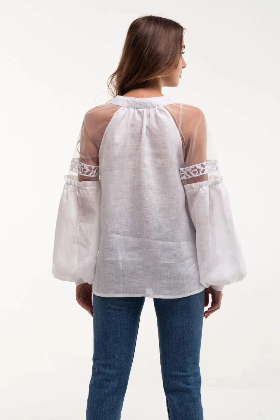 White on white Blouse Embroidered Ukrainian Vyshyvanka Linen  Women's Blouse