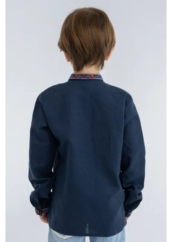 Ukrainian Vyshyvanka Shirt for Boys Blue Embroidered