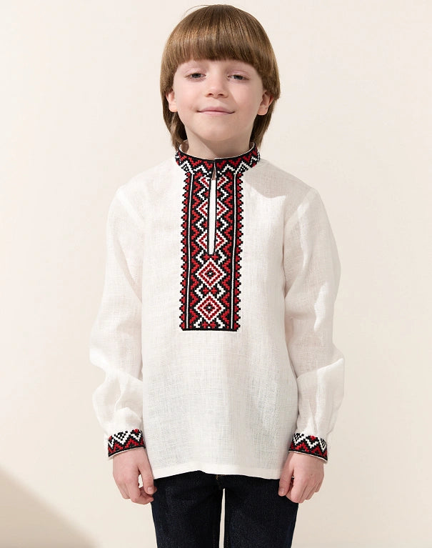 Shirt for boys with red and black diamond embroidery Embroidered shirt