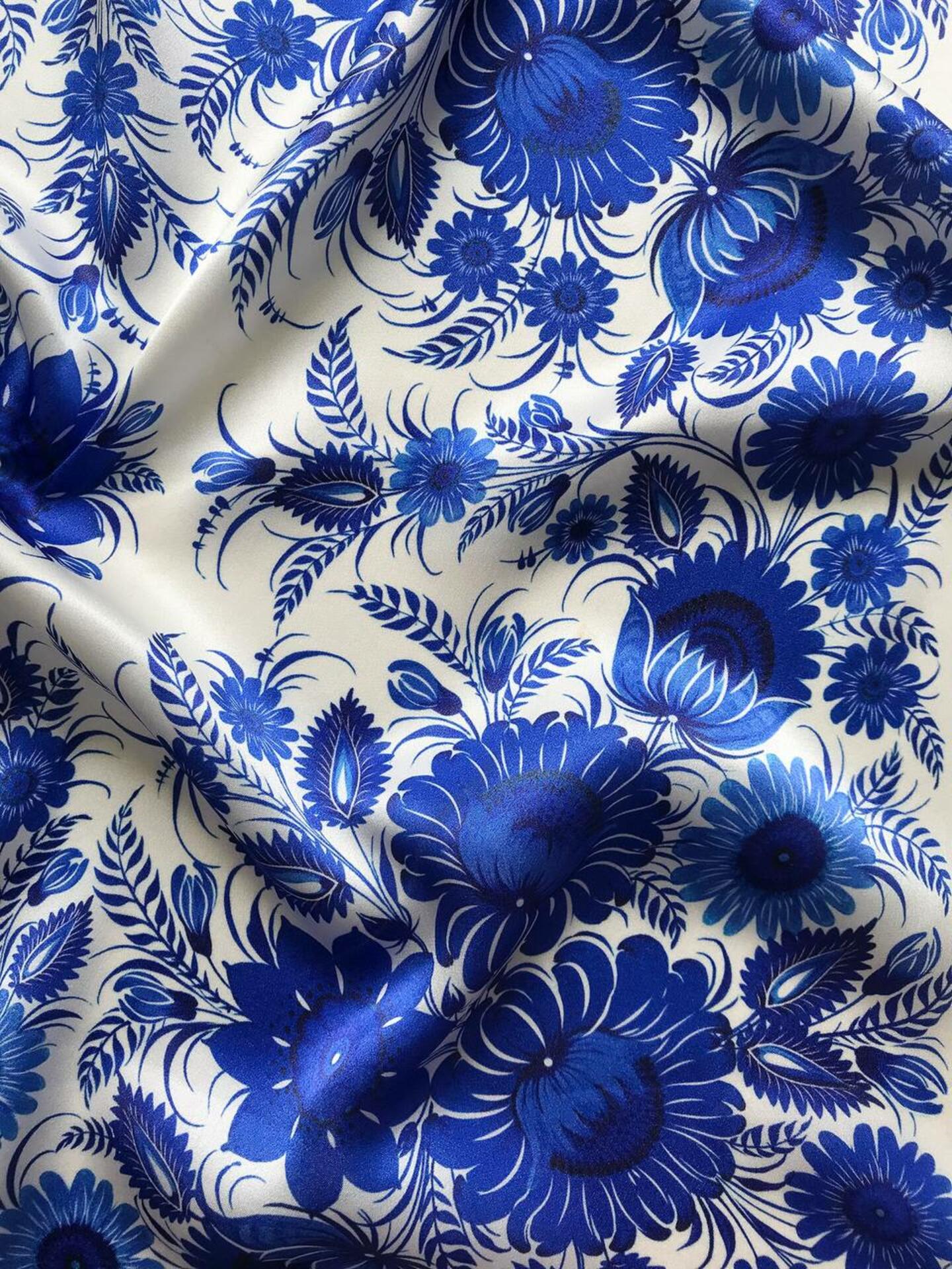 Bohemian Silk Shawl The Sky is Blue" - Dreams Collection, Hand-Painted 100% Silk 65 cm