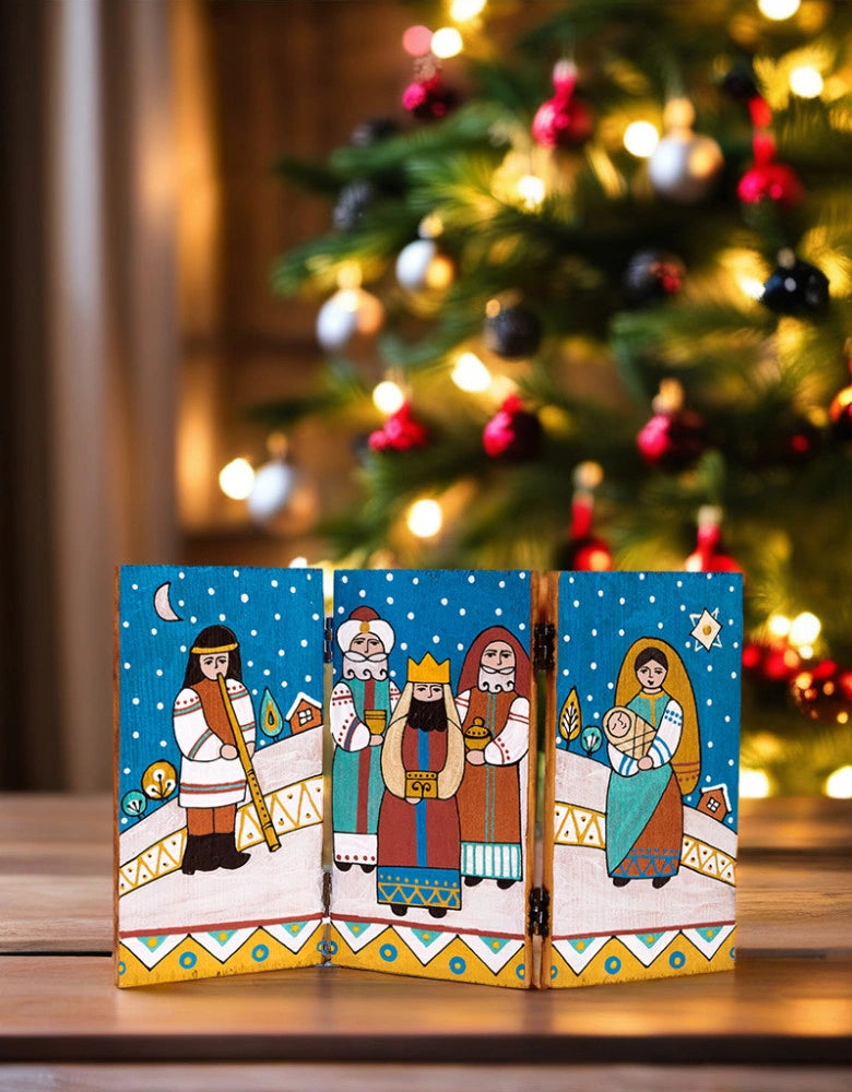Hand-Painted Wooden Triptych