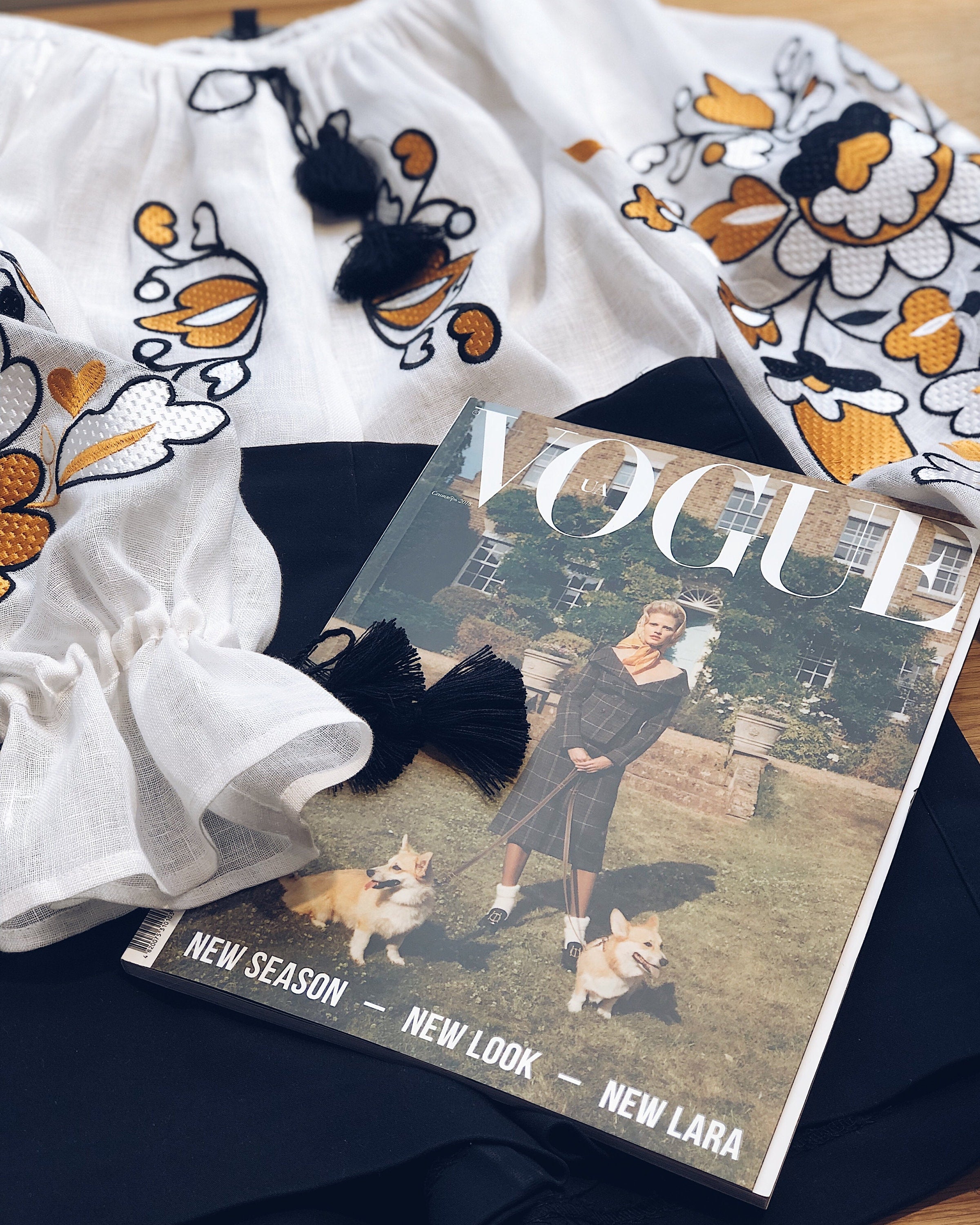 White Linen Blouse with Colorful Embroidery | Ukrainian Minimalist Long Sleeve Shirt