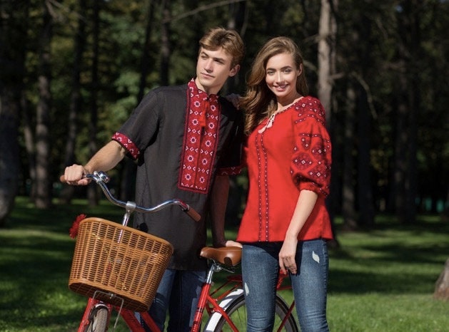 Red Embroidered Linen Ukrainian Vyshyvanka Blouse