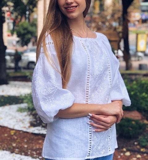 White Ukrainian Vyshyvanka Blouse  - Traditional Easter Shirt