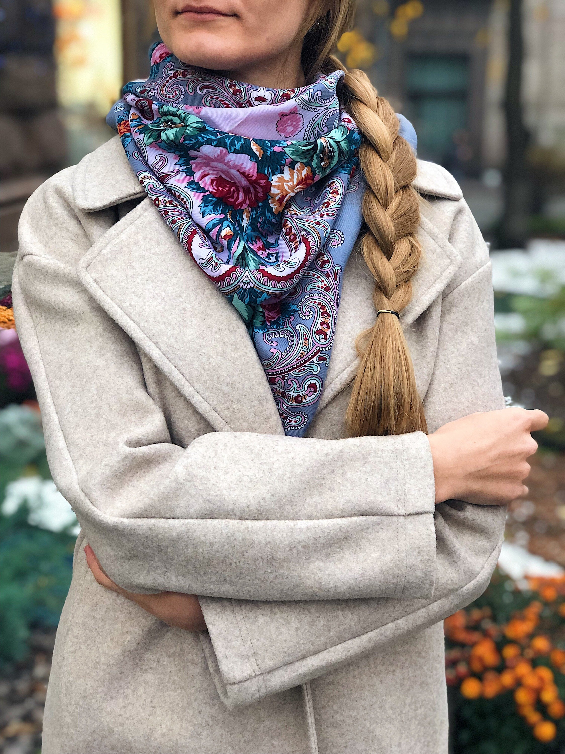 Gray Wool 80% Embroidered Shawl - Traditional Ukrainian Bohemian Scarf for Mom or Daughter