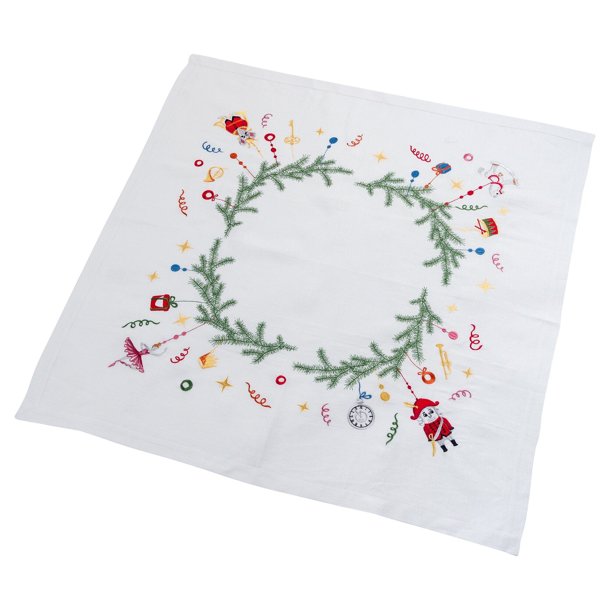 90*90CM Ukrainian Embroidered Nutcracker Linen Tablecloth Runner