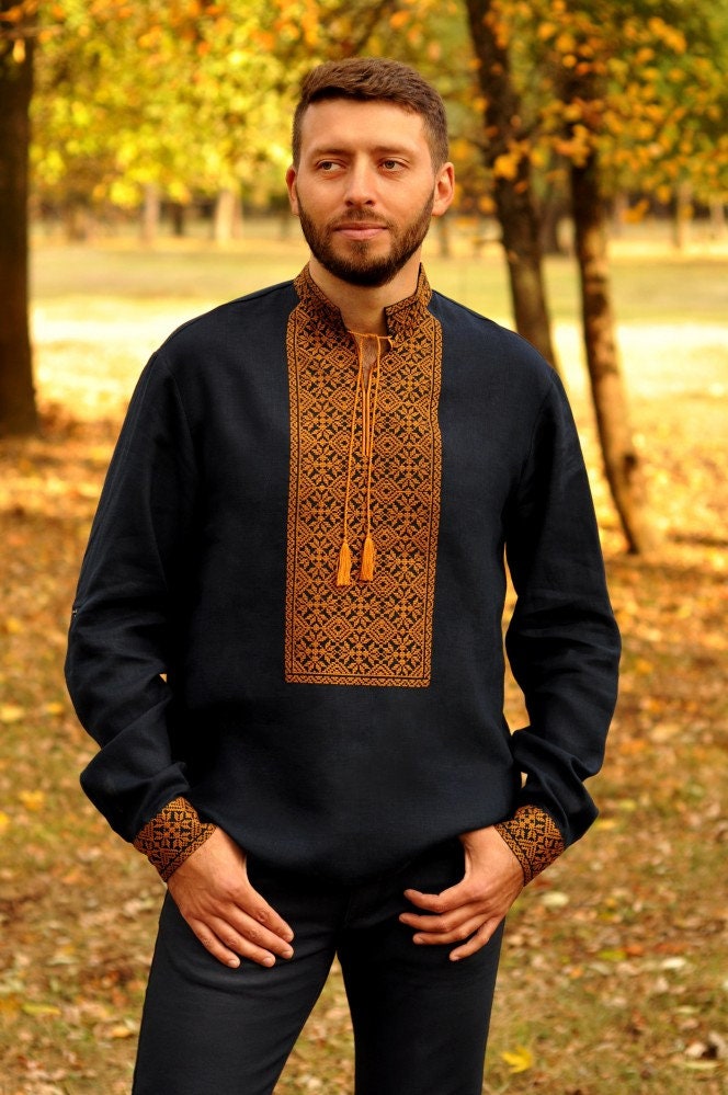 Men's Ukrainian Vyshyvanka Linen Embroidered Shirt for Easter