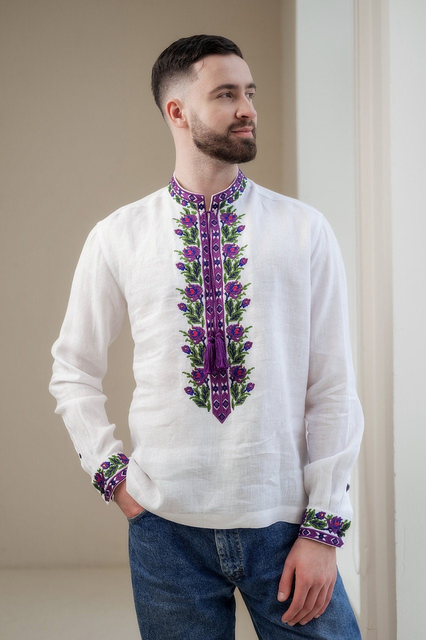 White Stylish Ukrainian Vyshyvanka Shirt for Men - Embroidered Traditional Wear