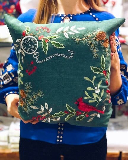 Green Embroidered Pillowcase 40 * 40 СМ,Linen pillowcase Home Decor Organic pillowcase Easter Bright embroidery ,Gift for mother MOTHERS DAY