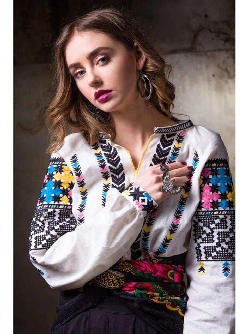 Embroidered Ukrainian Vyshyvanka White Linen Blouse