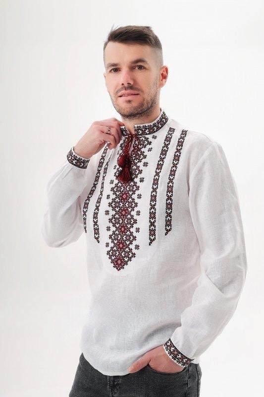 White Linen Vyshyvanka Shirt for Men - Embroidered Ukrainian Traditional Wear