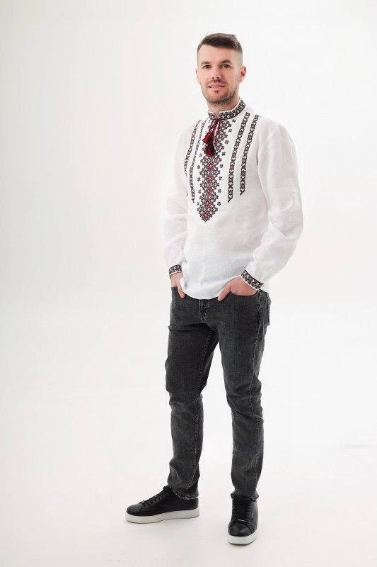 White Linen Vyshyvanka Shirt for Men - Embroidered Ukrainian Traditional Wear