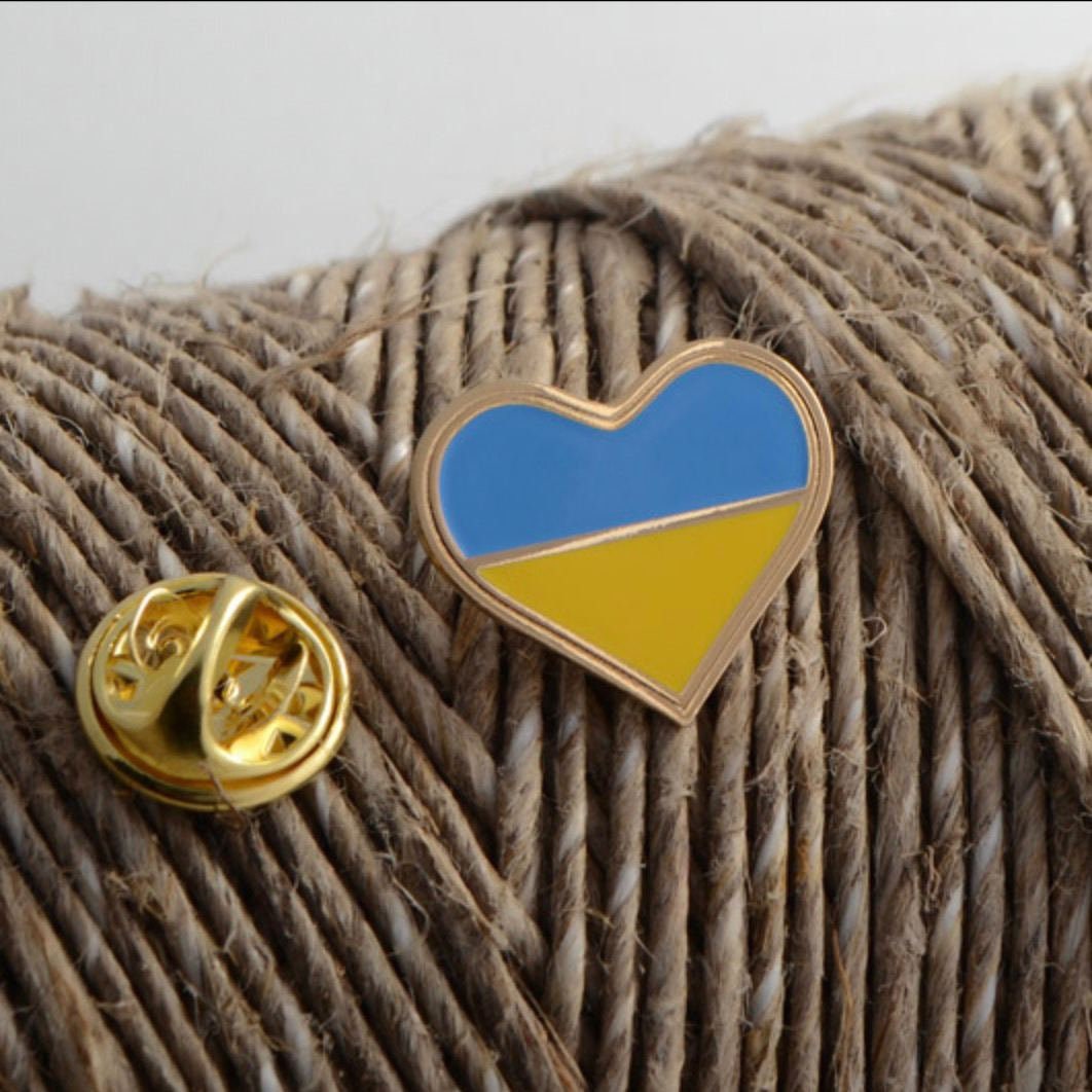 Ukrainian Heart Badge - Handmade in Ukrainian Flag Colors