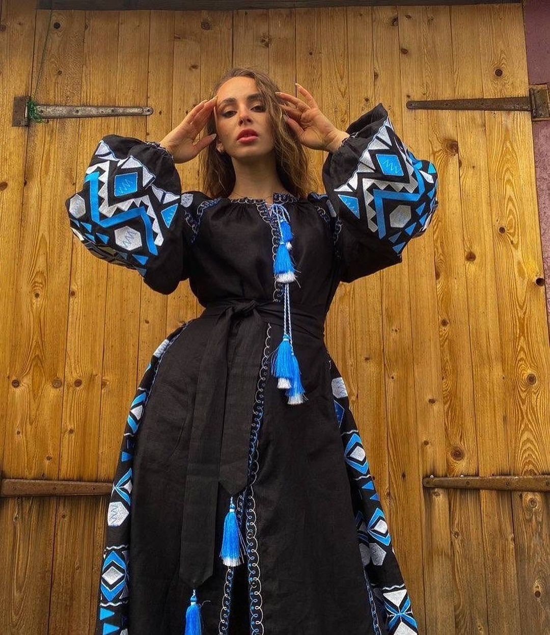 Black Linen Embroidered Ukrainian Vyshyvanka Caftan Dress