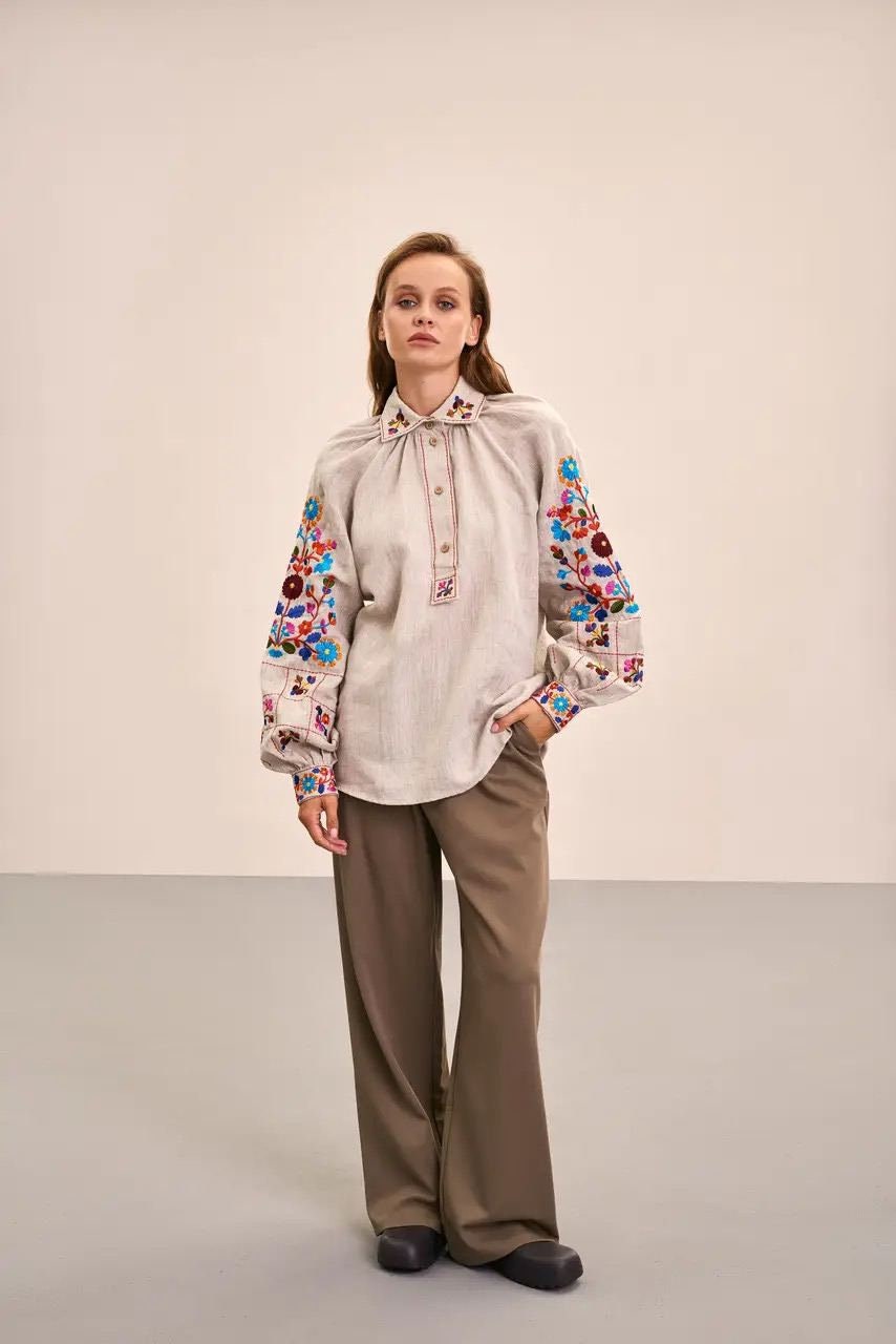 Ukrainian Vyshyvanka Blouse - Bohemian Embroidered Ethnic Shirt