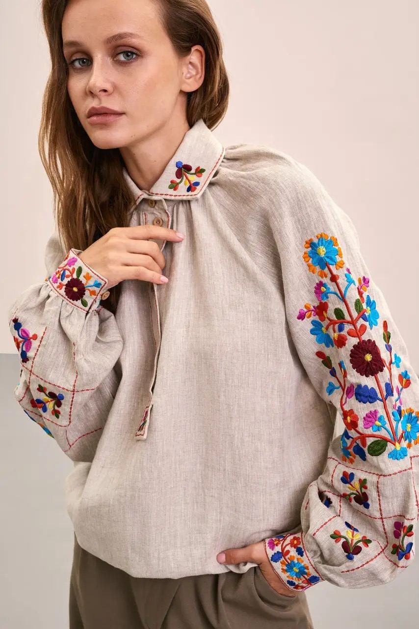 Ukrainian Vyshyvanka Blouse - Bohemian Embroidered Ethnic Shirt