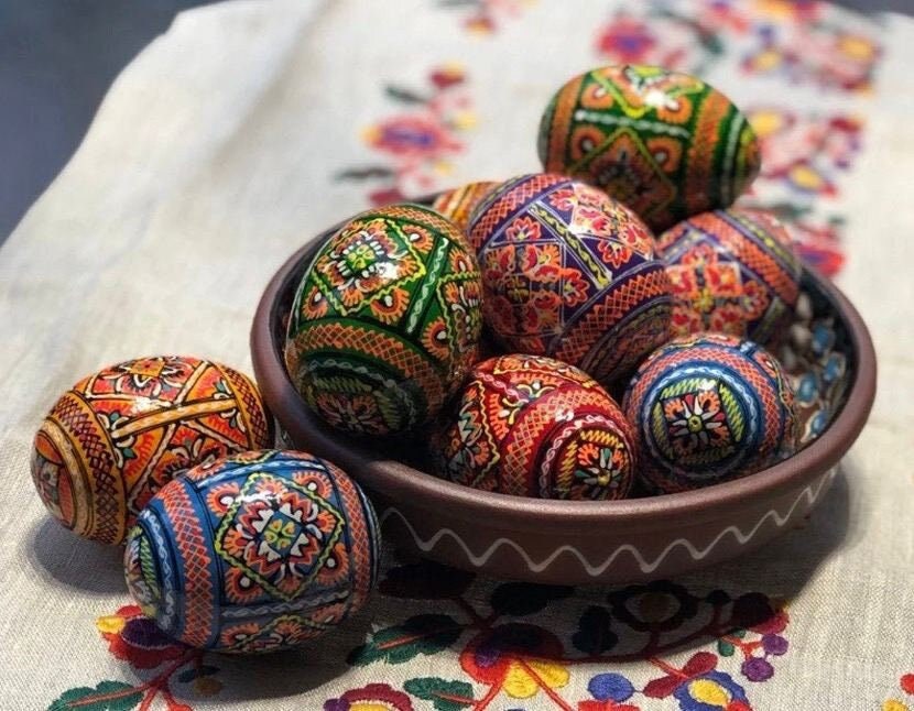 Set 10 Easter wooden eggs, Pysanky Handmade Ukrainian traditional,  Gift Hand painted ornament eggs, Ukraine souvenir and Hand made painting